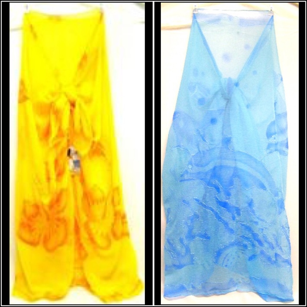 Yellow hibiscus blue dolphin pareo scarf cover-up